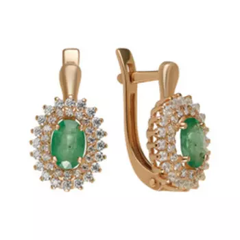 Серебряные серьги с изумрудами и фианитами