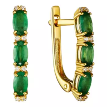 Серебряные серьги с изумрудами и фианитами