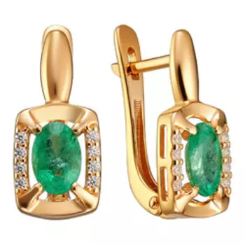 Серебряные серьги с изумрудами и фианитами