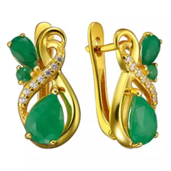 Серебряные серьги с изумрудами и фианитами