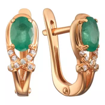 Серебряные серьги с изумрудами и фианитами