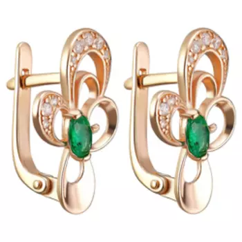 Серебряные серьги с изумрудами и фианитами