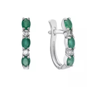 Серебряные серьги с изумрудами и фианитами