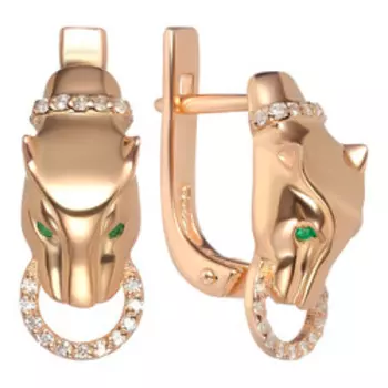 Серебряные серьги с изумрудами и фианитами "Пантера"