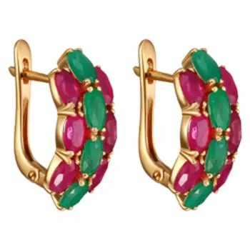 Серебряные серьги с изумрудами и рубинами