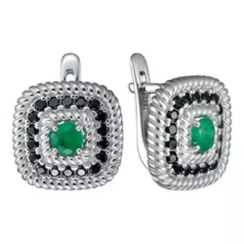 Серебряные серьги с изумрудами и шпинелью