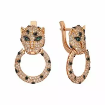 Серебряные серьги с изумрудами "Леопарды"