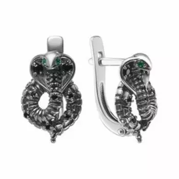 Серебряные серьги с изумрудами "Змеи"