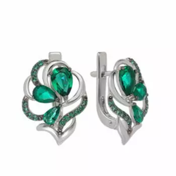 Серебряные серьги с изумрудным кварцем и фианитами