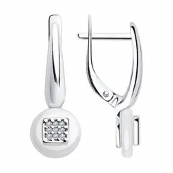 Серебряные серьги с керамикой и фианитами