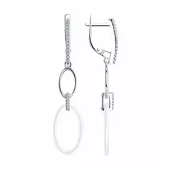 Серебряные серьги с керамикой и фианитами