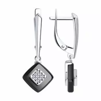 Серебряные серьги с керамикой и фианитами