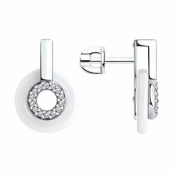 Серебряные серьги с керамикой и фианитами