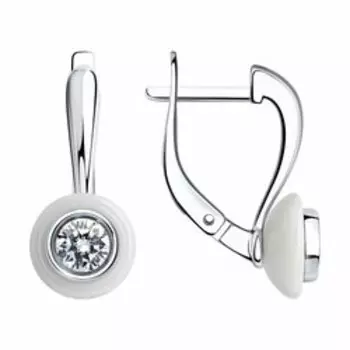 Серебряные серьги с керамикой и фианитами