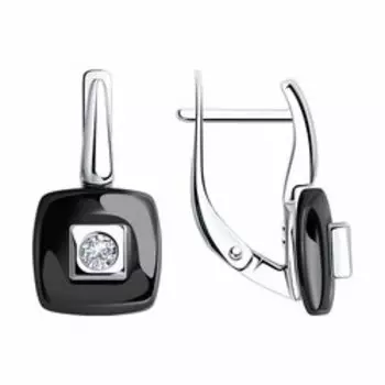 Серебряные серьги с керамикой и фианитами