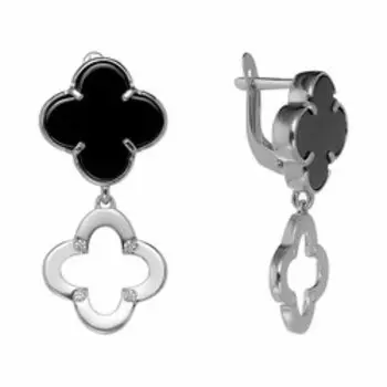 Серебряные серьги с керамикой и кубическим цирконием "Клевер"