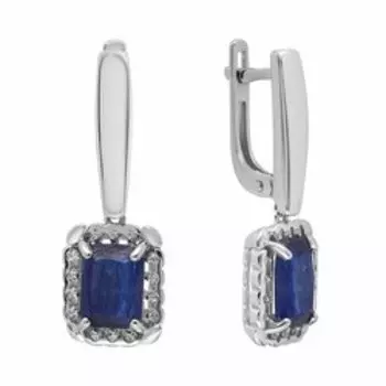 Серебряные серьги с кианитами и фианитами