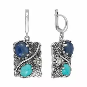 Серебряные серьги с кианитом, амазонитом и зелеными аметистами