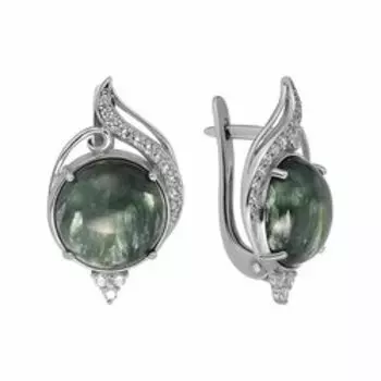 Серебряные серьги с клинохлором и фианитами