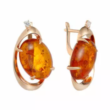 Серебряные серьги с коньячным янтарем и фианитами