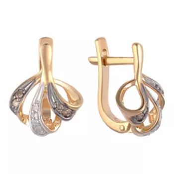 Серебряные серьги с коньячными и бесцветными бриллиантами "Цветы"