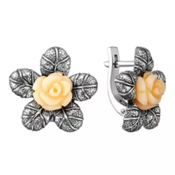 Серебряные серьги с кораллами "Розы"