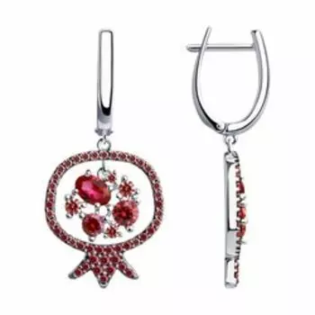 Серебряные серьги с корундами и фианитами "Гранат"