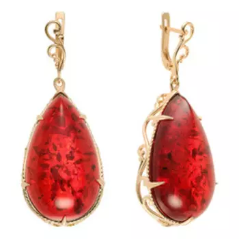 Серебряные серьги с красным янтарем