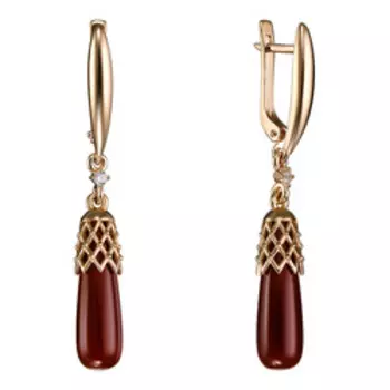 Серебряные серьги с красными агатами и фианитами