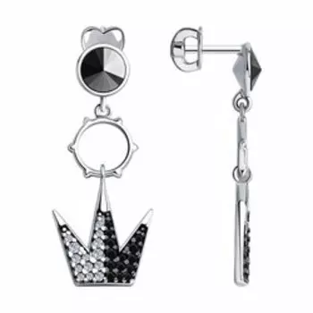 Серебряные серьги с кристаллами Swarovski и фианитами "Короны"