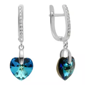 Серебряные серьги с кристаллами Swarovski и фианитами "Сердечки"