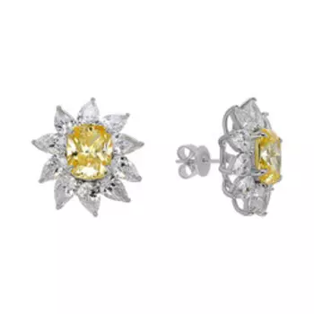 Серебряные серьги с кубическим цирконием "Цветы"