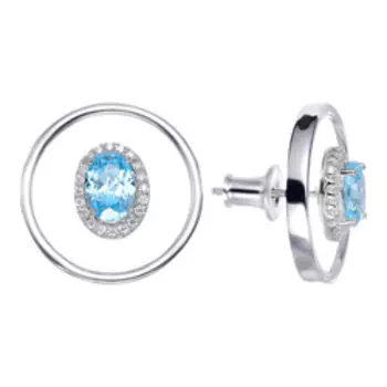 Серебряные серьги с кубическим цирконием и пластиком