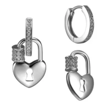 Серебряные серьги с кубическим цирконием "Сердечки" 2 в 1