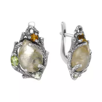 Серебряные серьги с кварцами, хризолитами и цитринами