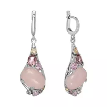 Серебряные серьги с кварцем и фианитами