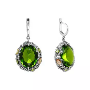 Серебряные серьги с кварцем и фианитами