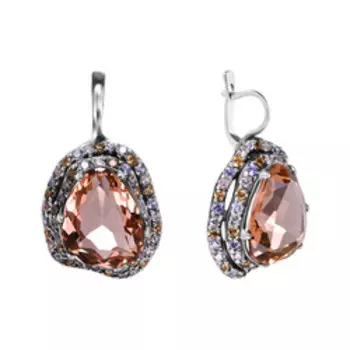 Серебряные серьги с кварцем и фианитами