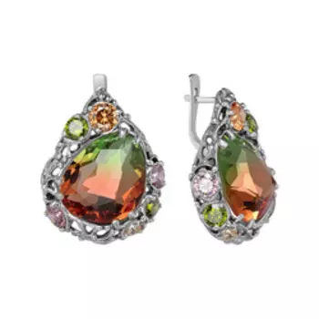 Серебряные серьги с кварцем и фианитами