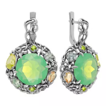 Серебряные серьги с кварцем и фианитами