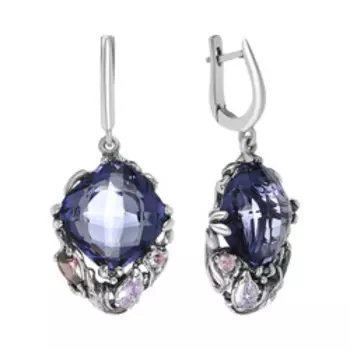 Серебряные серьги с кварцем и фианитами