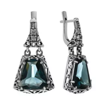 Серебряные серьги с кварцем и фианитами