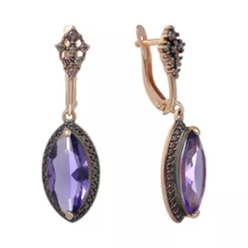 Серебряные серьги с кварцем и фианитами