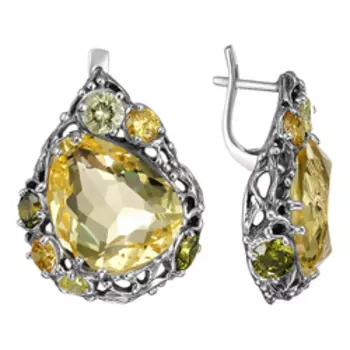 Серебряные серьги с кварцем и фианитами