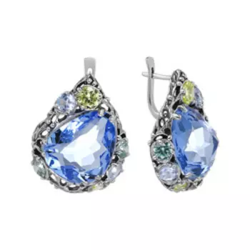 Серебряные серьги с кварцем и фианитами