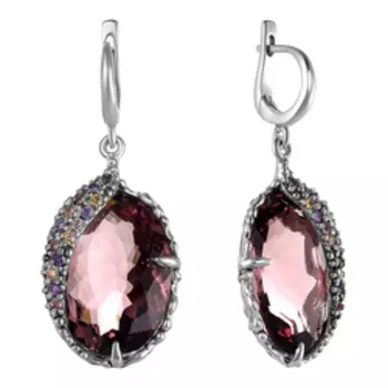 Серебряные серьги с кварцем и фианитами