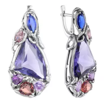 Серебряные серьги с кварцем и фианитами