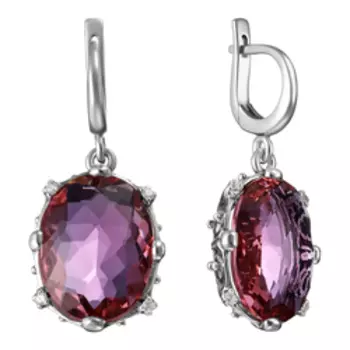 Серебряные серьги с кварцем и фианитами