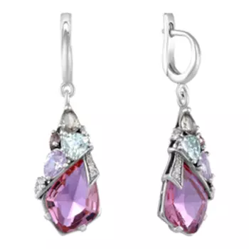 Серебряные серьги с кварцем и фианитами