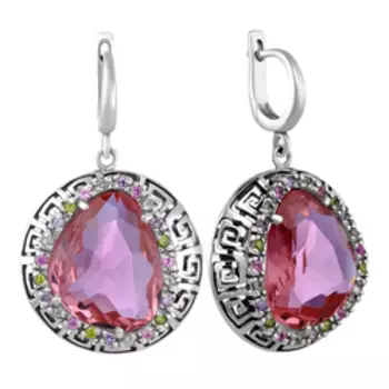 Серебряные серьги с кварцем и фианитами